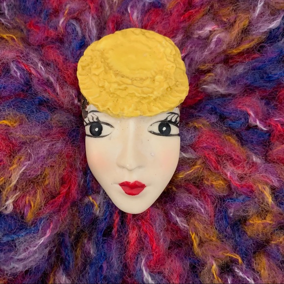 VINTAGE JEWELRY COLORFUL FACE BROOCH PIN - Picture 10 of 14